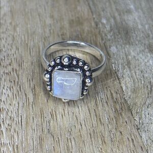 Dainty, Small Square Rainbow Moonstone 925 Silver Plated Ring